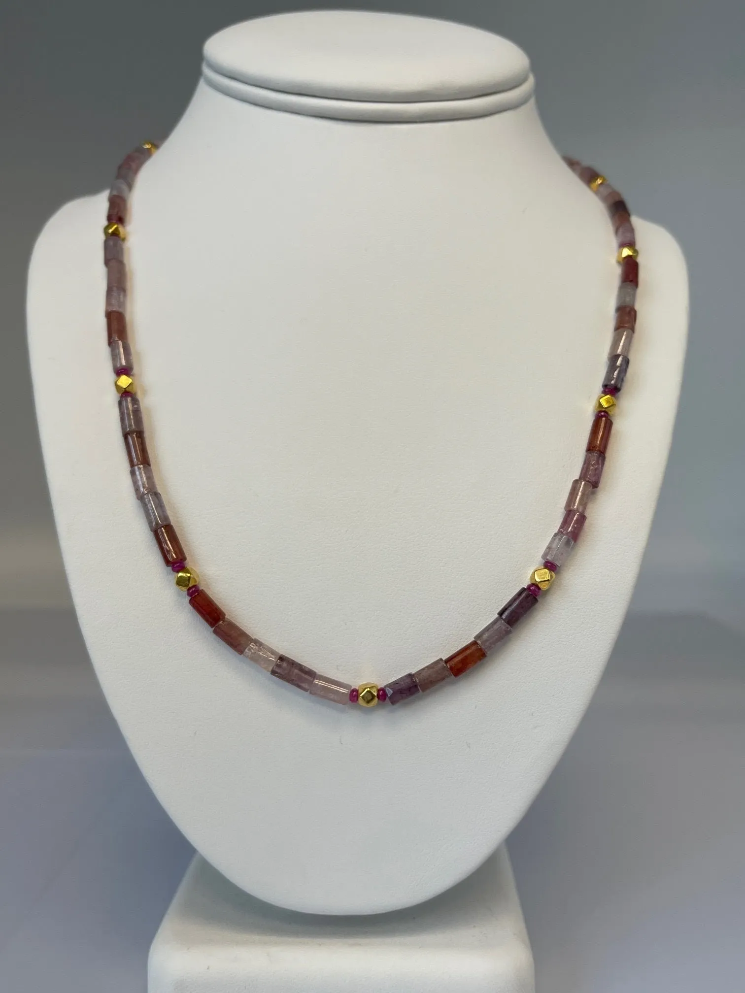 Spinel Beaded Necklace with 18k Yellow Gold Accents and Clasp, 20 Inches