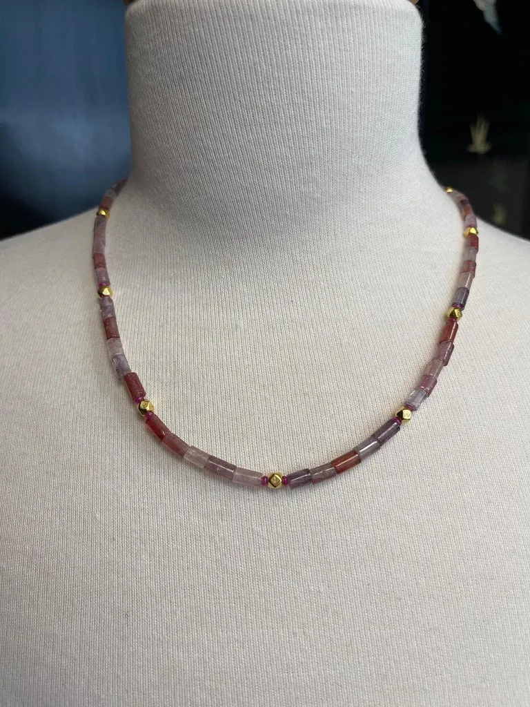 Spinel Beaded Necklace with 18k Yellow Gold Accents and Clasp, 20 Inches