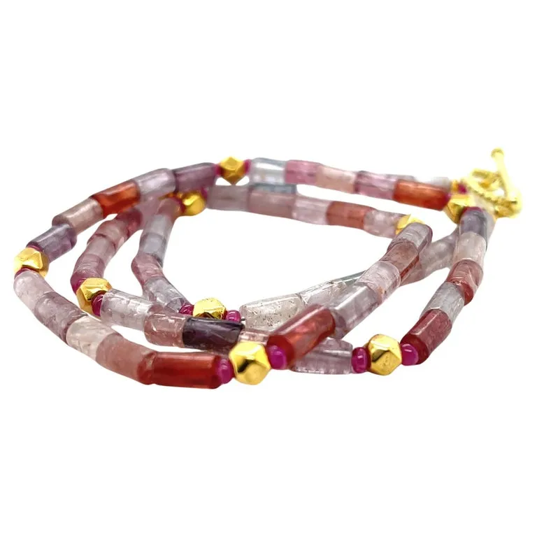 Spinel Beaded Necklace with 18k Yellow Gold Accents and Clasp, 20 Inches
