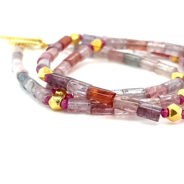 Spinel Beaded Necklace with 18k Yellow Gold Accents and Clasp, 20 Inches