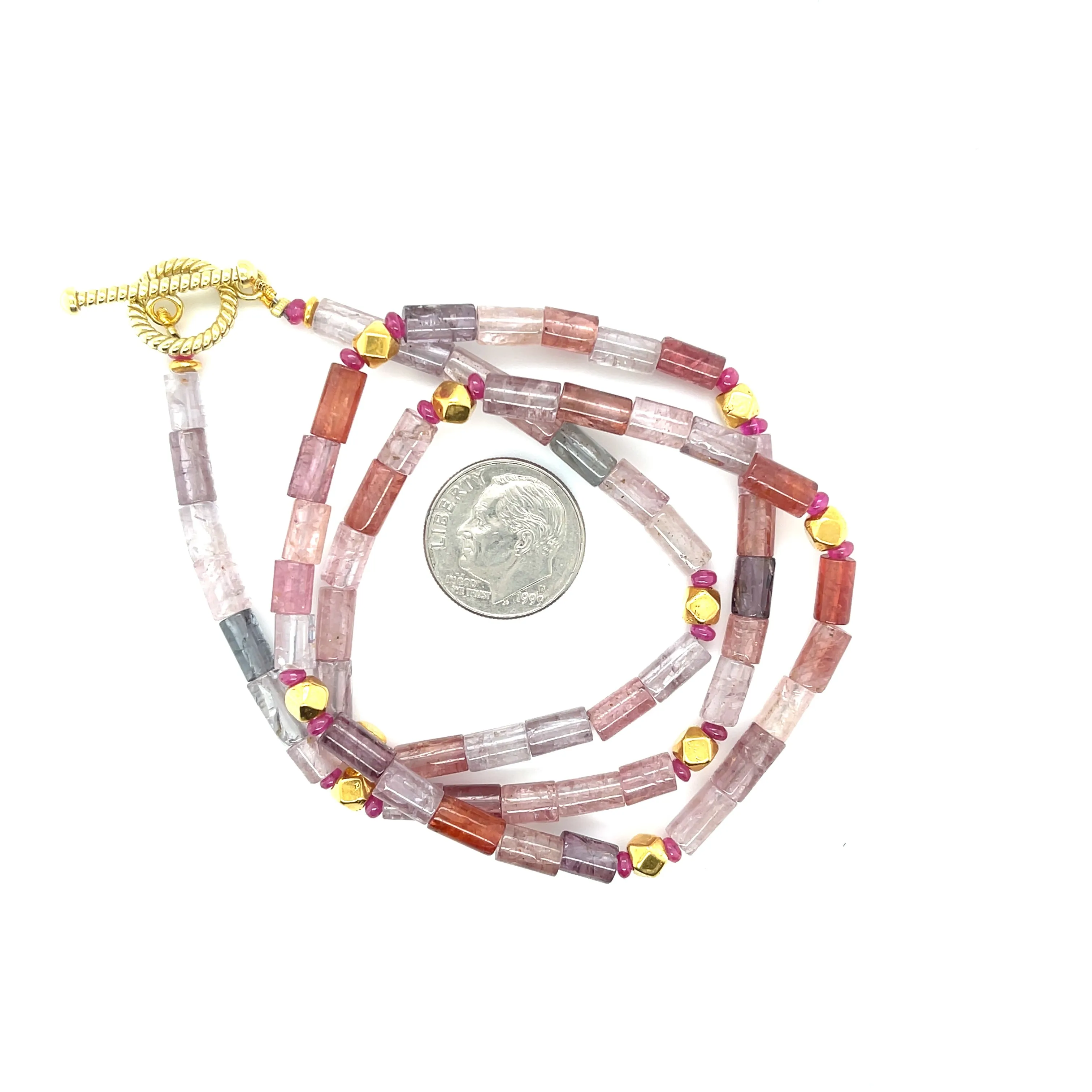 Spinel Beaded Necklace with 18k Yellow Gold Accents and Clasp, 20 Inches