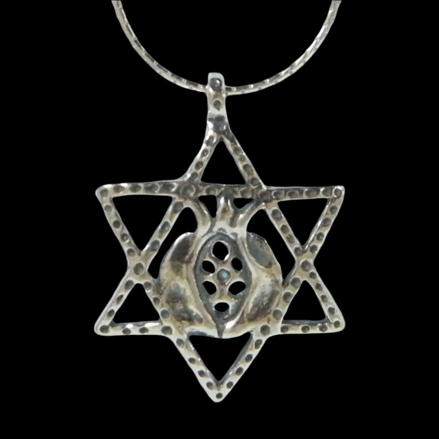 Star of David Necklace with a pomegranate, Sterling silver necklace