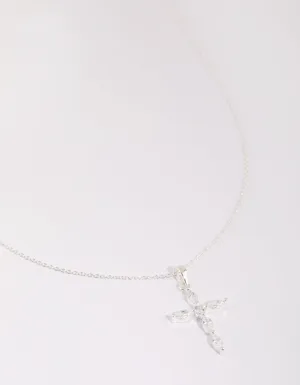 Sterling Silver Cubic Zirconia Cross Necklace