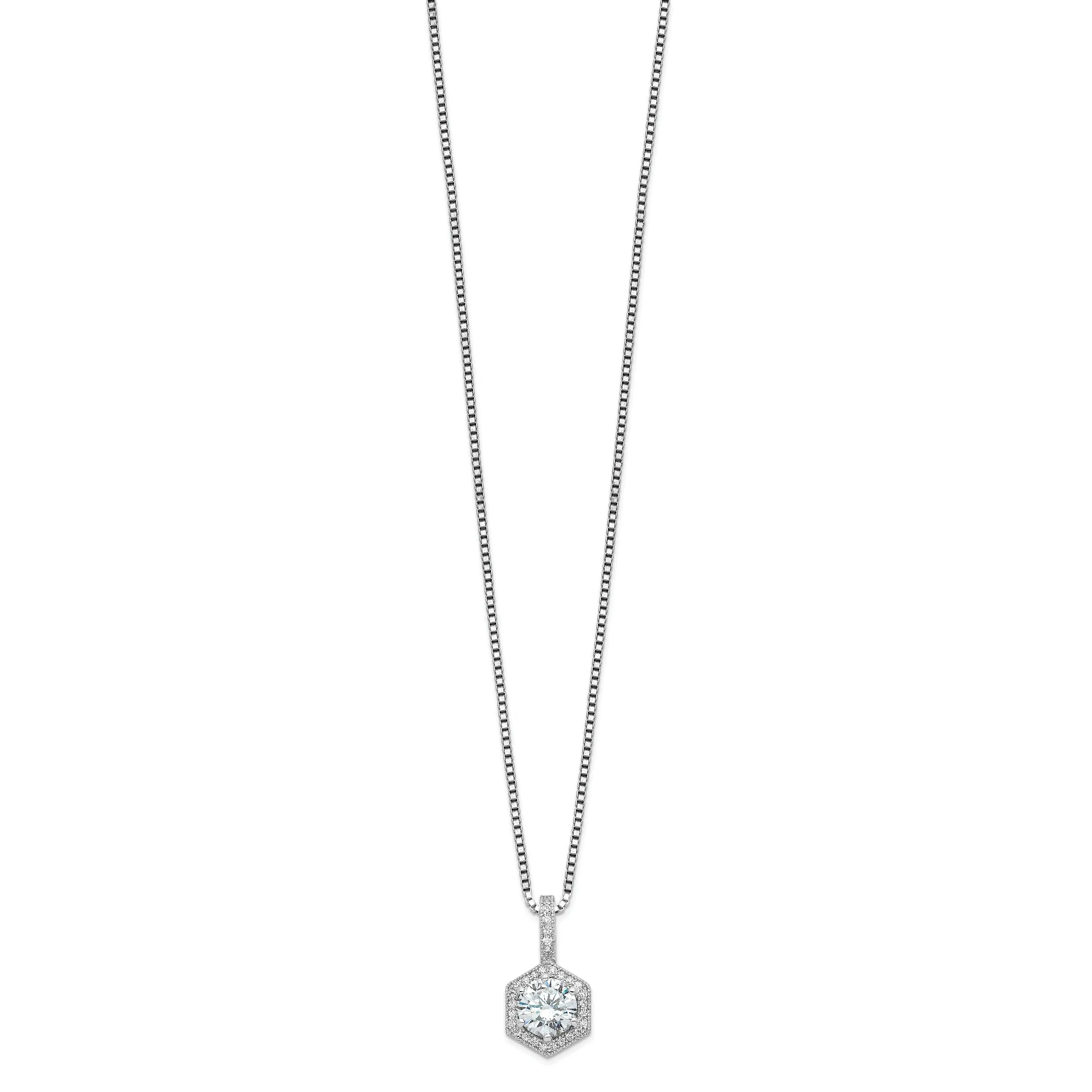 Sterling Silver Cubic Zirconia Hexagon Necklace