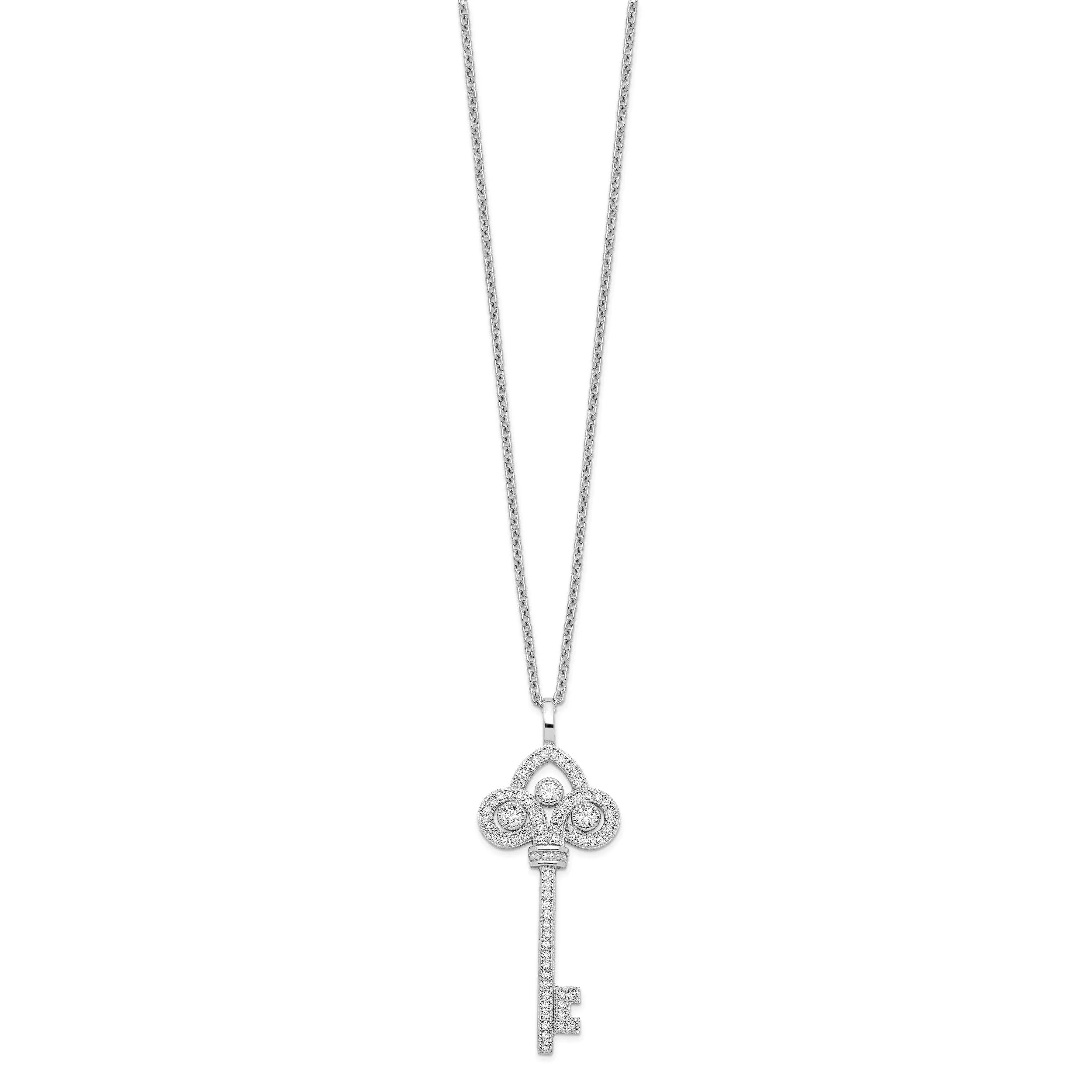 Sterling Silver Cubic Zirconia Key Necklace