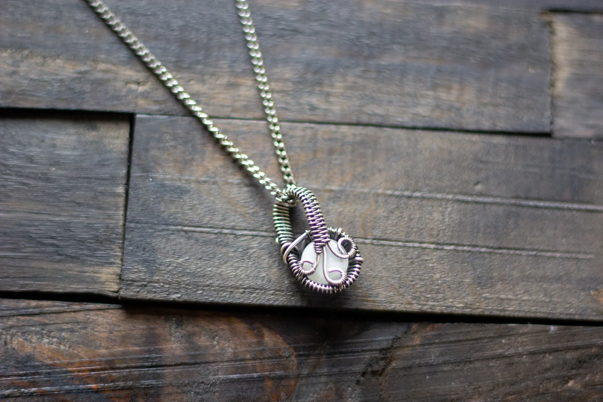 Sterling Silver Mini Pendant with Iridescent White Fused Glass Accent