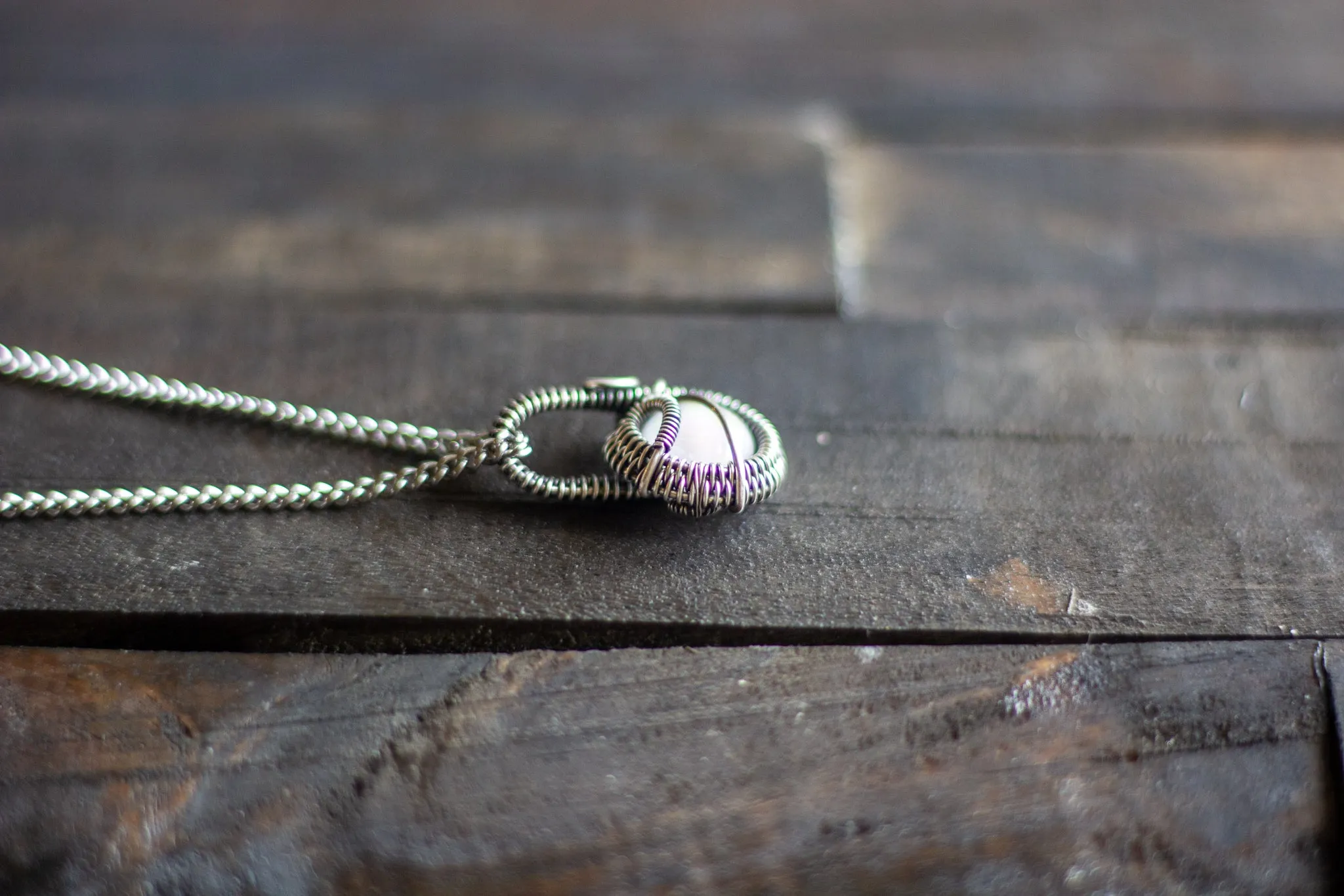 Sterling Silver Mini Pendant with Iridescent White Fused Glass Accent