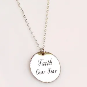 Sterling Silver Personalized necklace Mantra Faith Over Fear Pendant