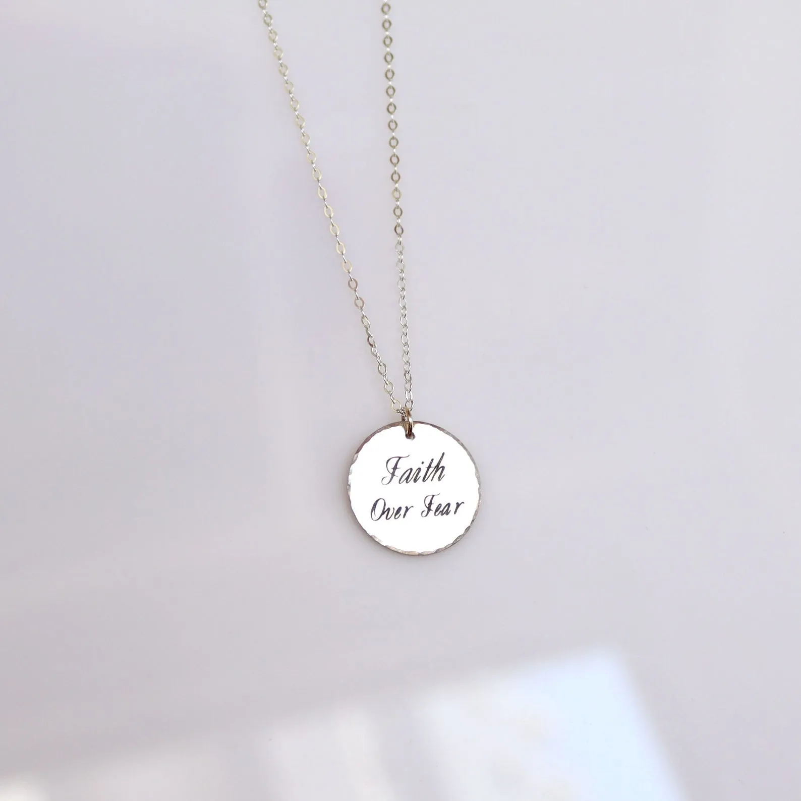 Sterling Silver Personalized necklace Mantra Faith Over Fear Pendant