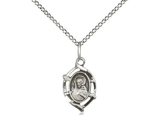Sterling Silver Scapular Pendant on a 18 inch Sterling Silver Light Curb Chain