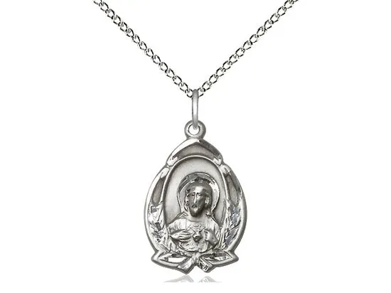 Sterling Silver Scapular Pendant on a 18 inch Sterling Silver Light Curb Chain