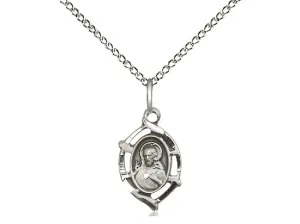 Sterling Silver Scapular Pendant on a 18 inch Sterling Silver Light Curb Chain