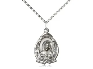 Sterling Silver Scapular Pendant on a 18 inch Sterling Silver Light Curb Chain