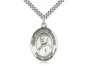 Sterling Silver St Andre Bessette Pendant on a 24 inch Light Rhodium Heavy Curb Chain.