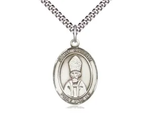 Sterling Silver St Anselm of Canterbury Pendant on a 24 inch Light Rhodium Heavy Curb Chain.
