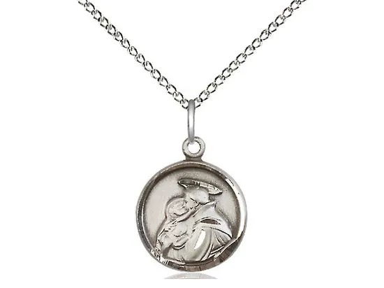 Sterling Silver St Anthony Pendant on a 18 inch Sterling Silver Light Curb Chain.