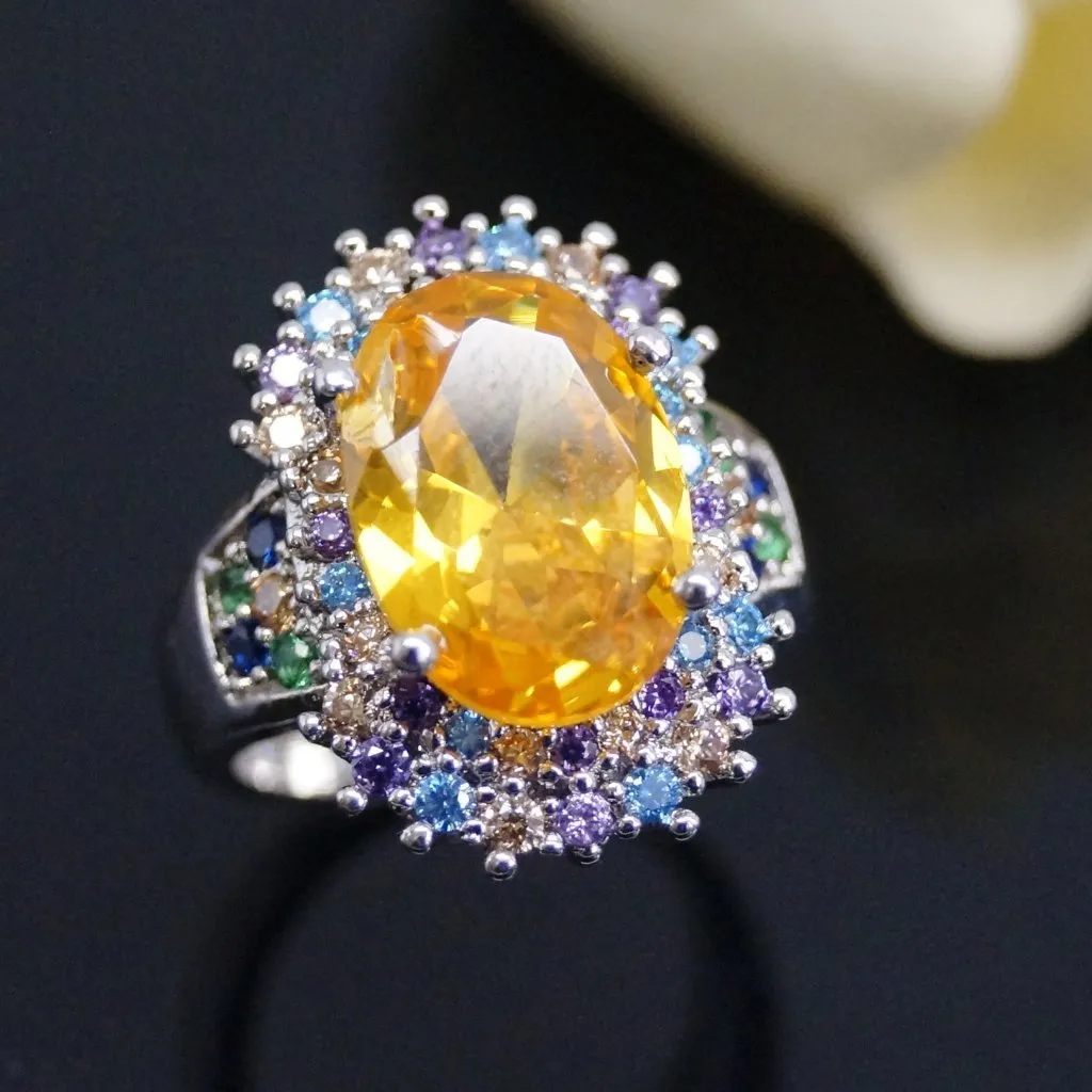 Super Big Yellow Citrine Ring