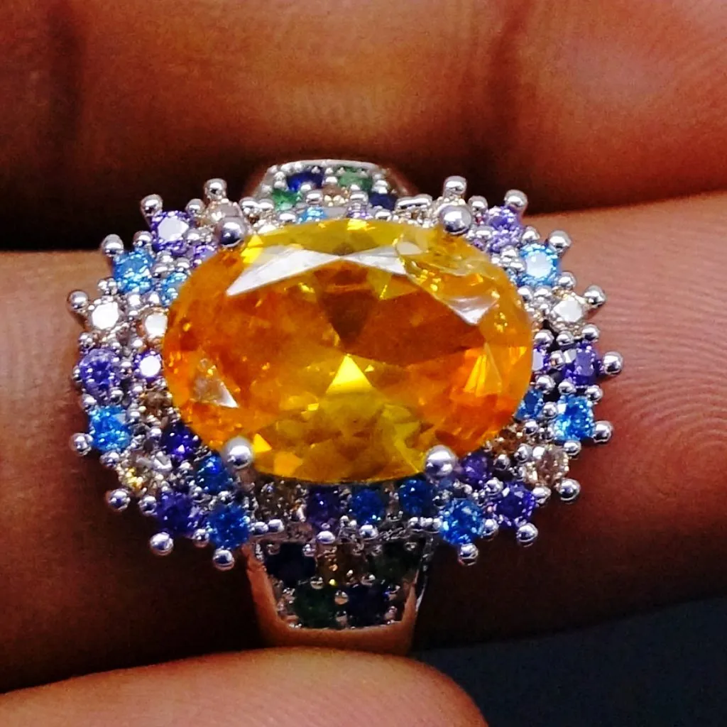 Super Big Yellow Citrine Ring