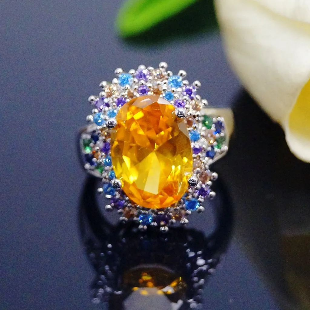 Super Big Yellow Citrine Ring