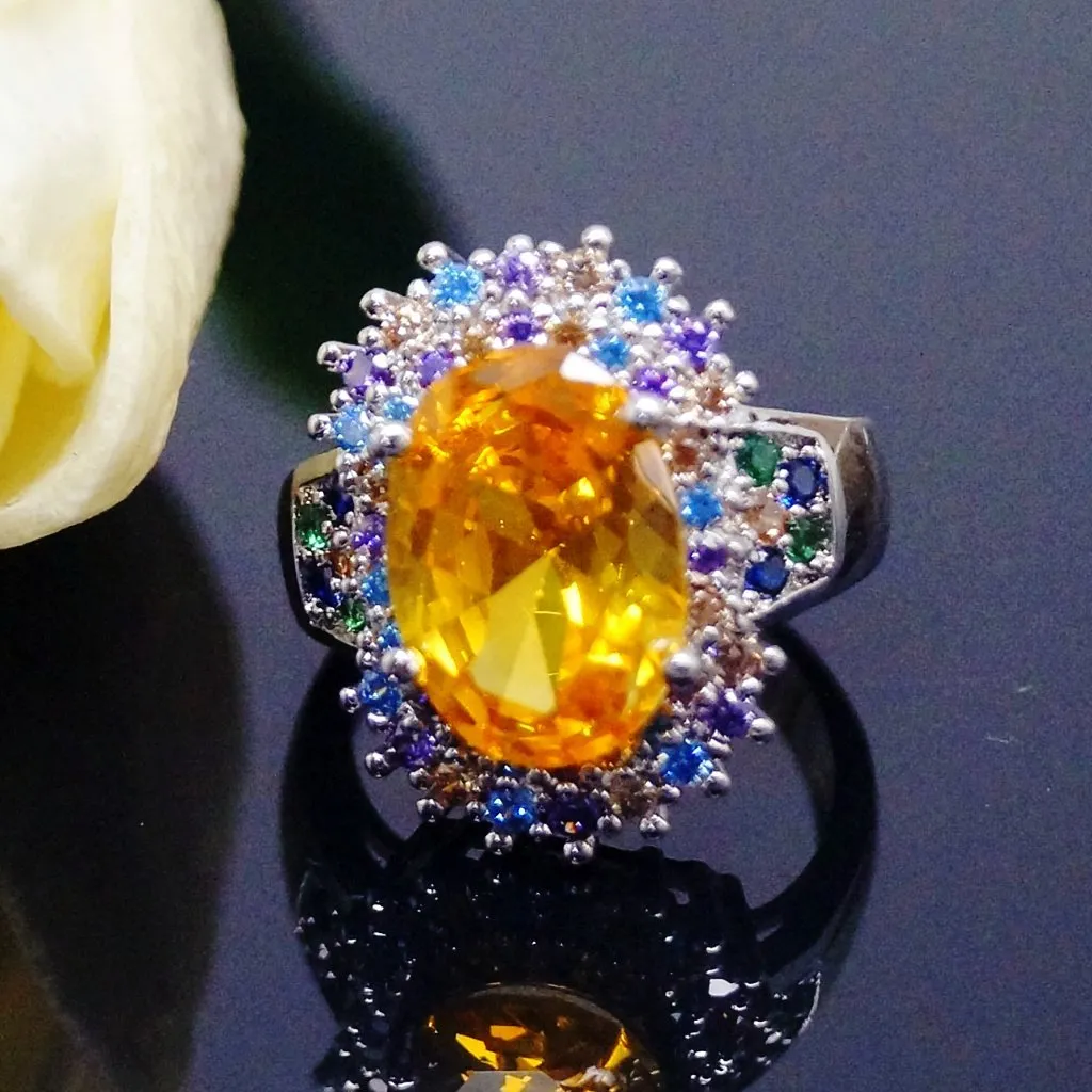 Super Big Yellow Citrine Ring