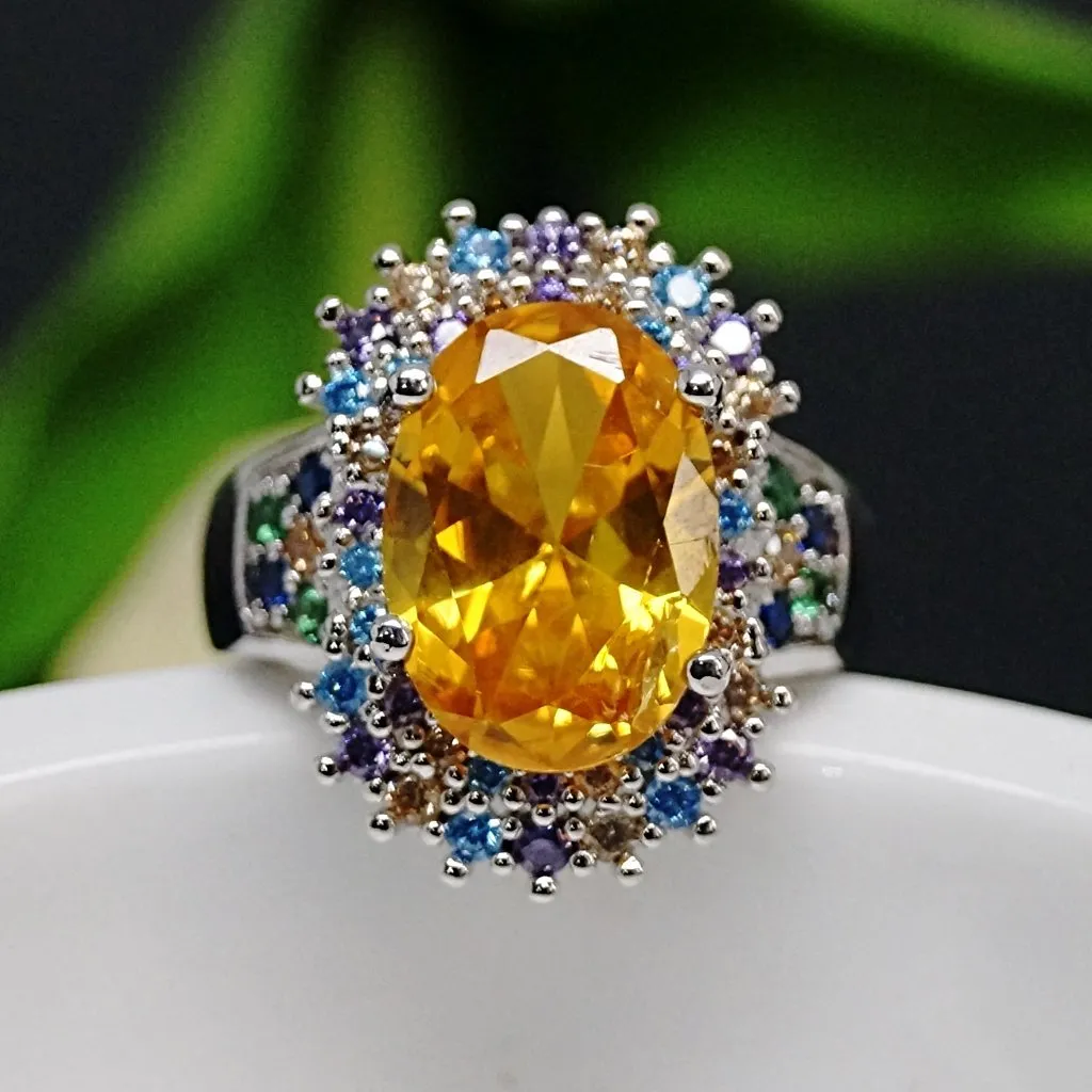 Super Big Yellow Citrine Ring