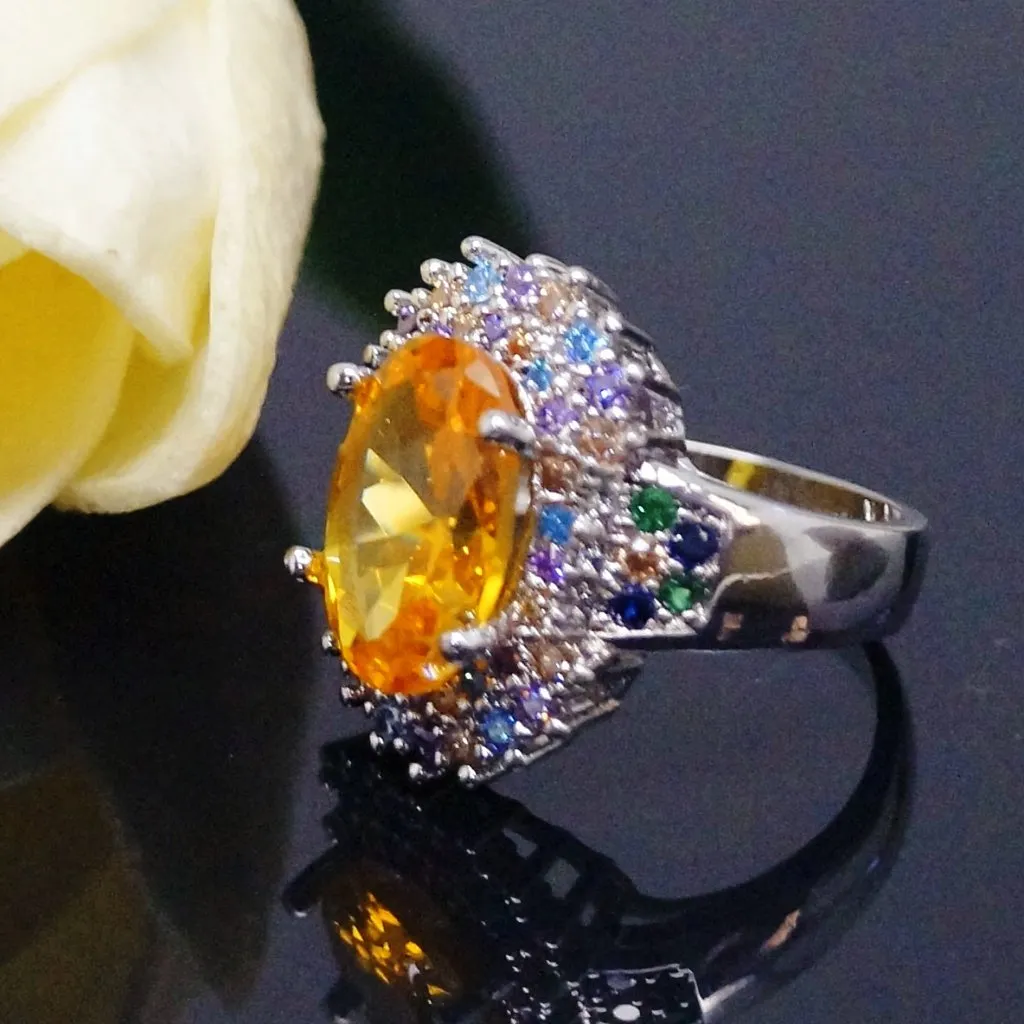Super Big Yellow Citrine Ring