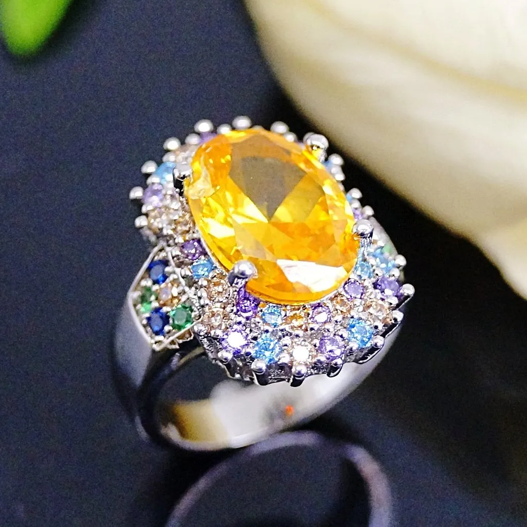 Super Big Yellow Citrine Ring
