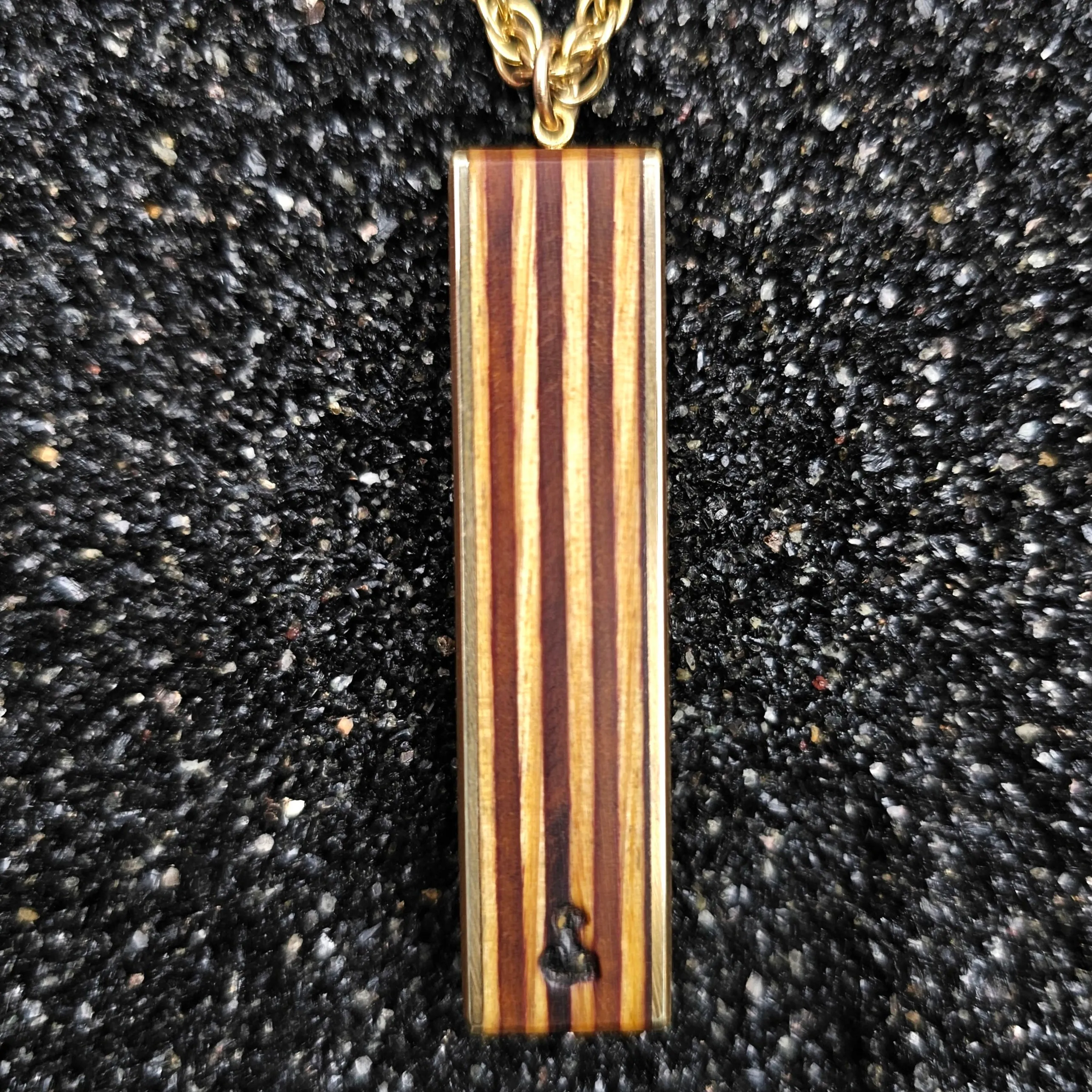 The Fineline Necklace (Black Palm Wood, Layered Maple Faced Wood & Brass With Diamond, Set In 14k Yellow Gold)