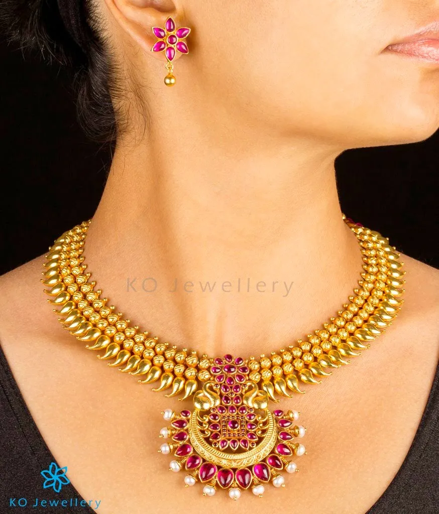 The Hamsaka Silver Kempu Necklace