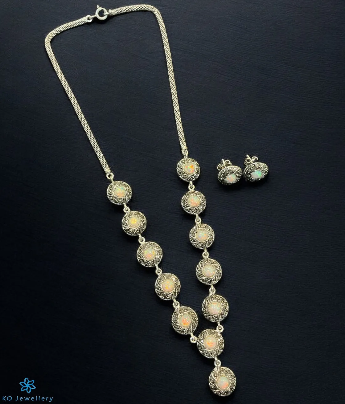 The Serene Glow Silver Marcasite Necklace & Earrings