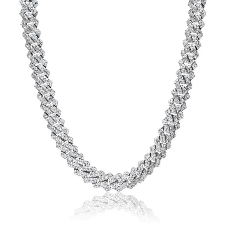 The Shining Moment® - 10mm Iced Out Diamond Prong Link Cuban Choker in White Gold