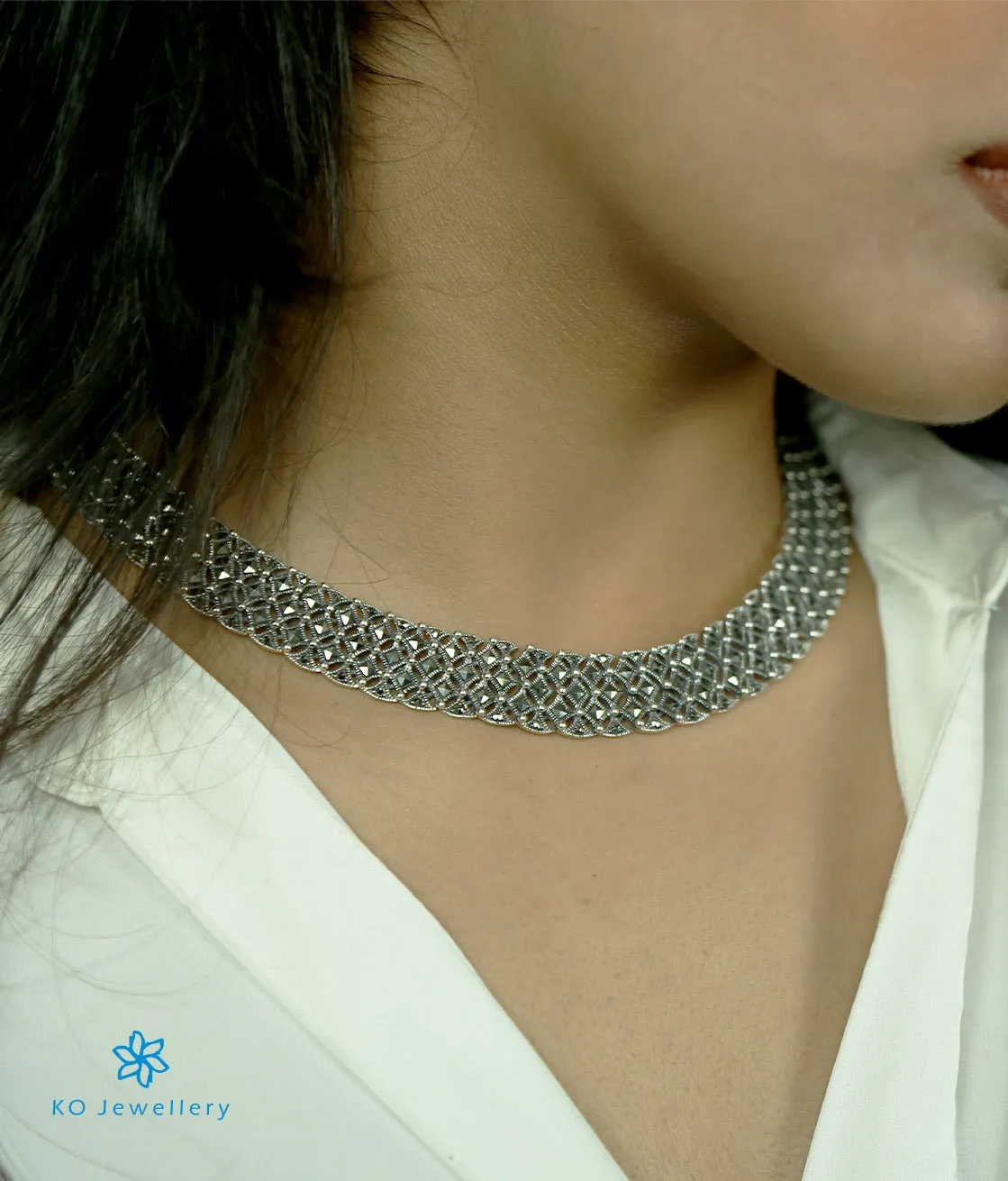 The Showstopper Silver Marcasite Necklace & Earrings