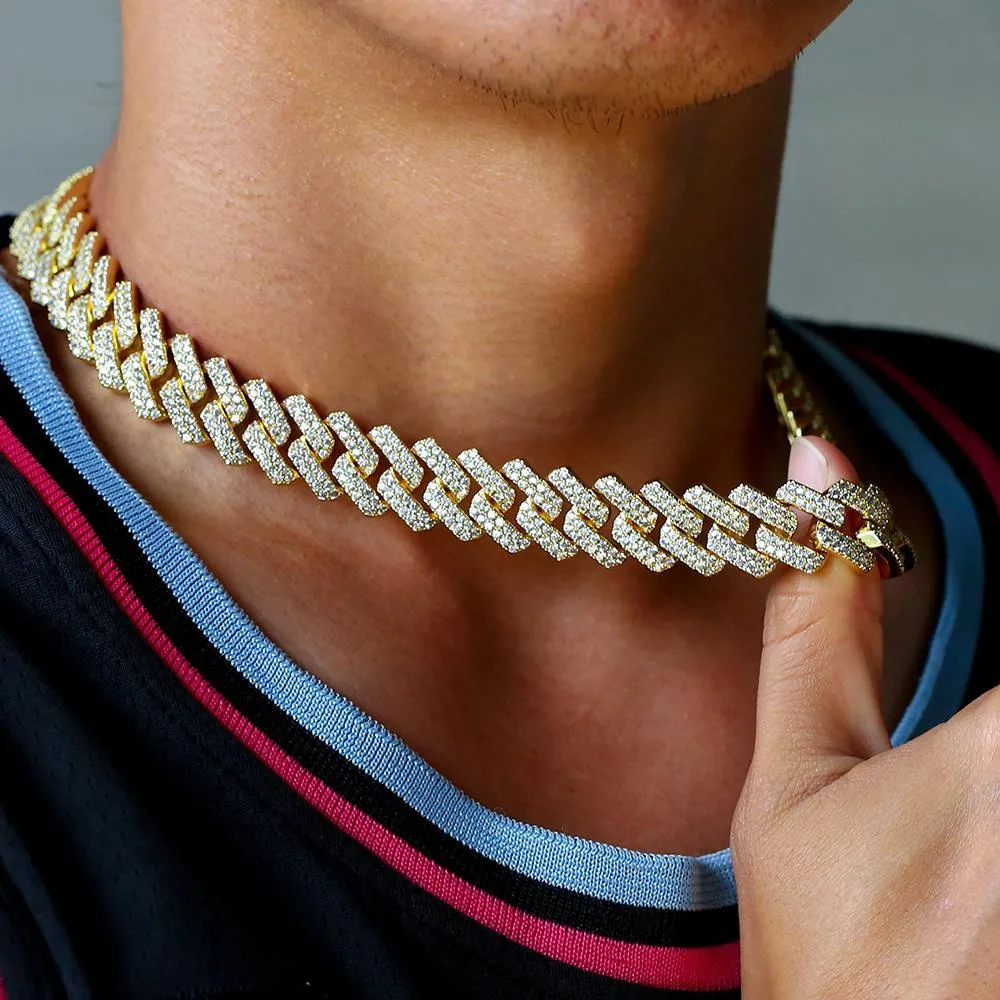 The Stunning Moment III® - 14mm Iced Out Diamond Prong Link Cuban Choker Chain in 14K Gold