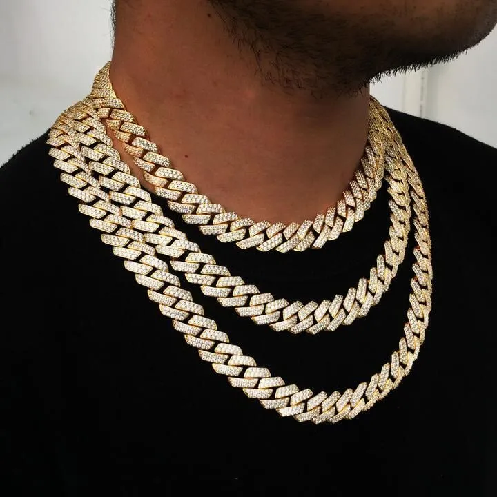 The Stunning Moment III® - 14mm Iced Out Diamond Prong Link Cuban Choker Chain in 14K Gold