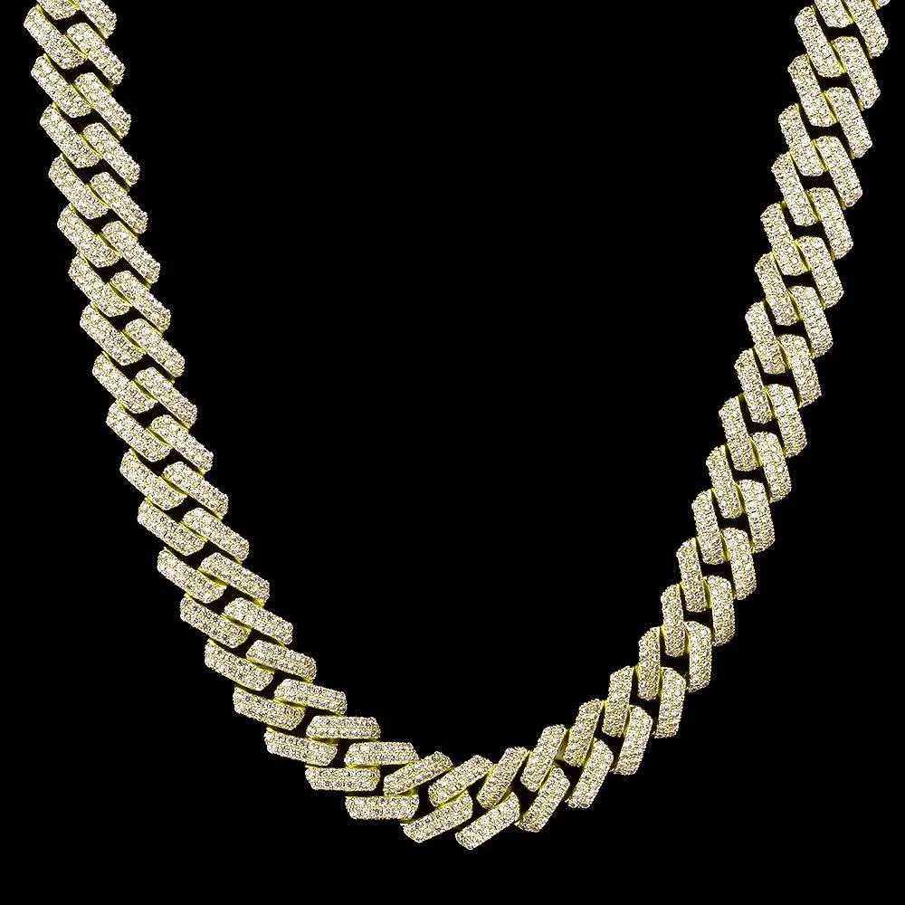 The Stunning Moment III® - 14mm Iced Out Diamond Prong Link Cuban Choker Chain in 14K Gold