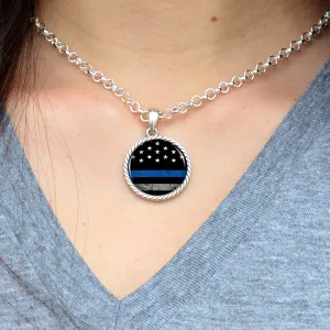 Thin Blue Line Round Twisted Rope Necklace