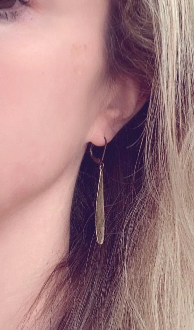 Thin Copper Teardrop Earrings, copper drop earring, long skinny earring, antique copper earring, rustic earring, narrow drop, lever back