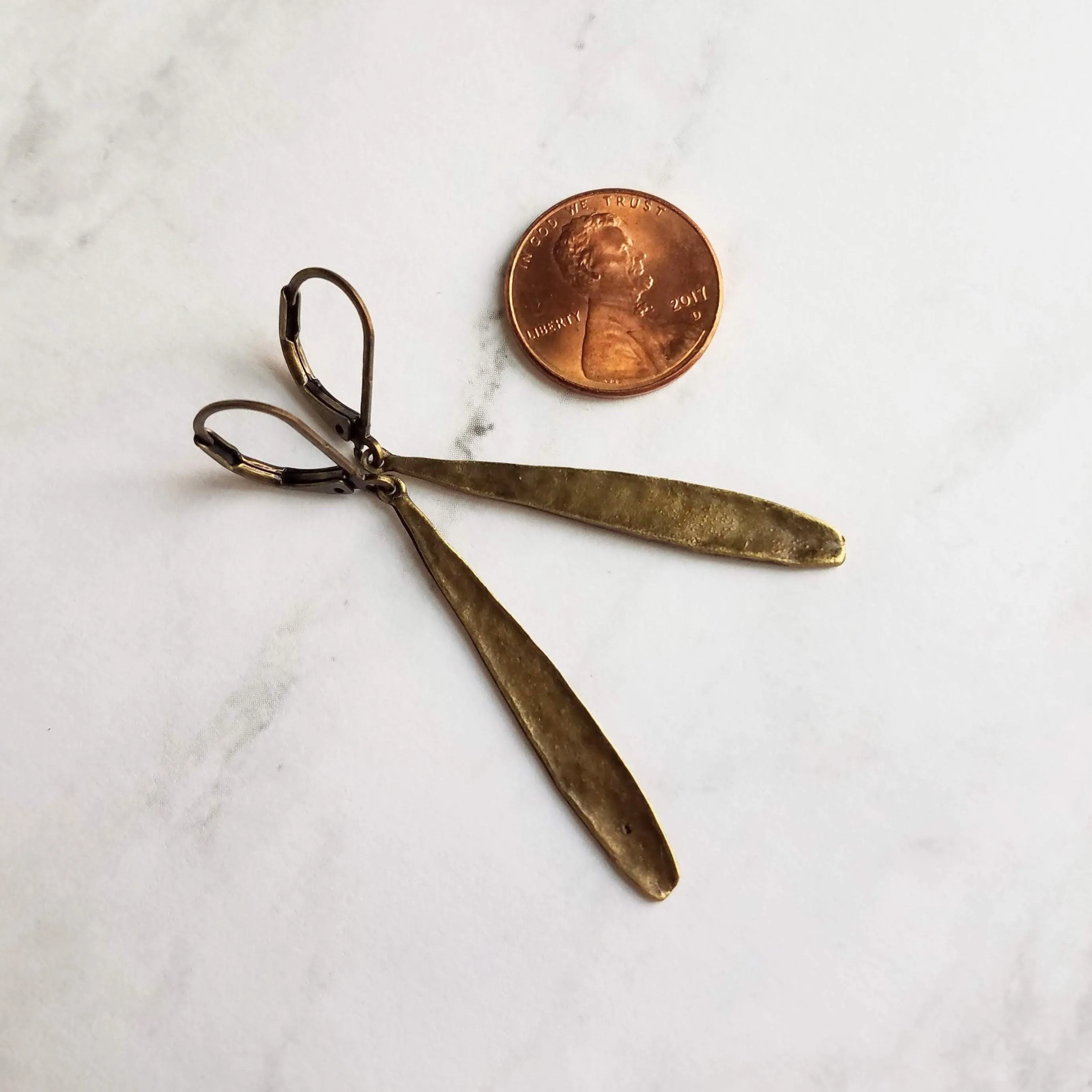 Thin Copper Teardrop Earrings, copper drop earring, long skinny earring, antique copper earring, rustic earring, narrow drop, lever back