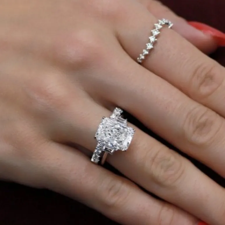 Three Stone Radiant Cut Diamond Engagement Ring