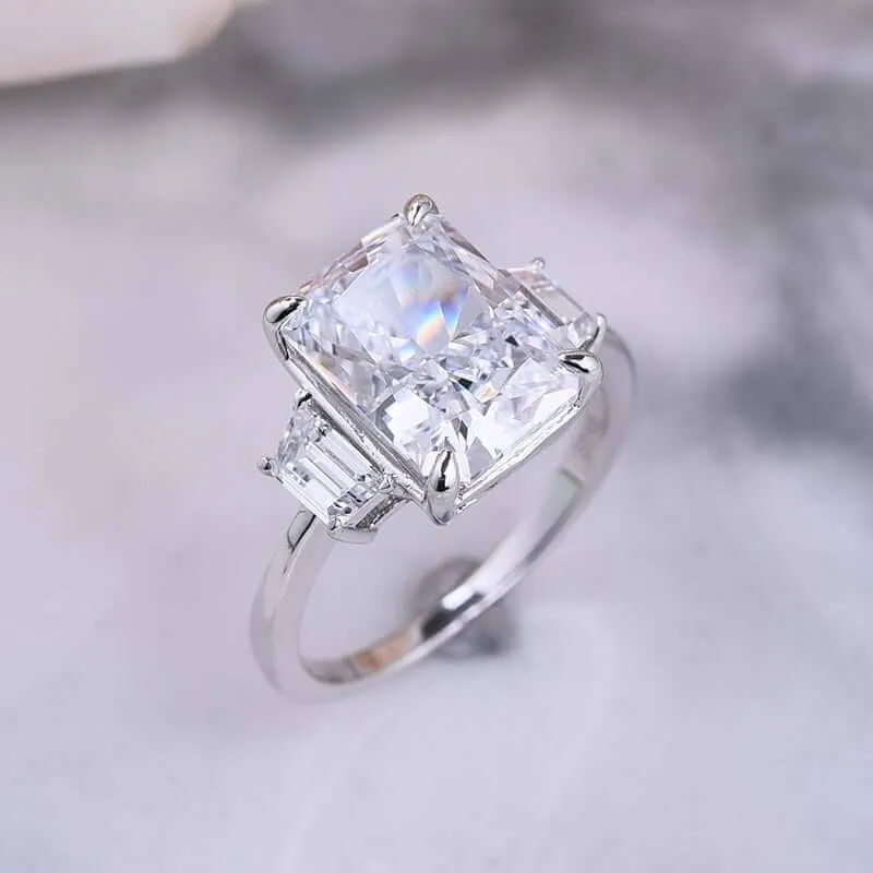 Three Stone Radiant Cut Diamond Engagement Ring