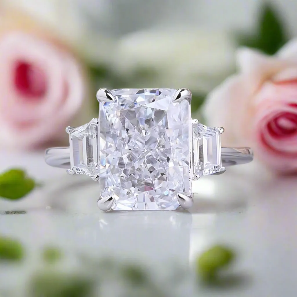 Three Stone Radiant Cut Diamond Engagement Ring