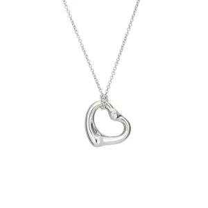 Tiffany & Co 16mm Open Heart Diamond Necklace Sterling Silver Estate Signed