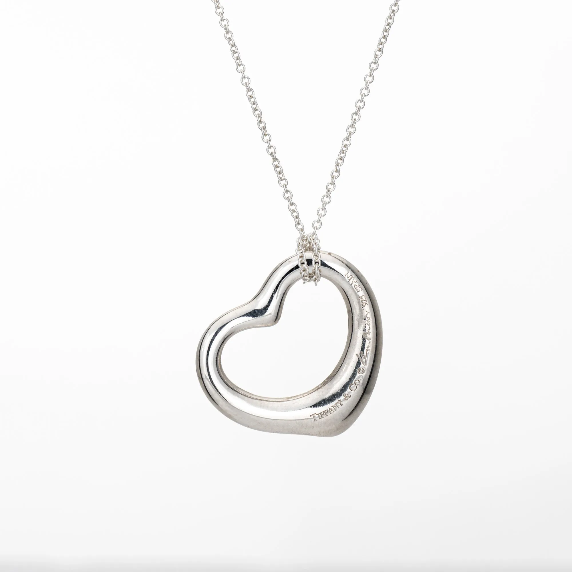 Tiffany & Co 22mm Open Heart Necklace Medium Sterling Silver Estate Signed