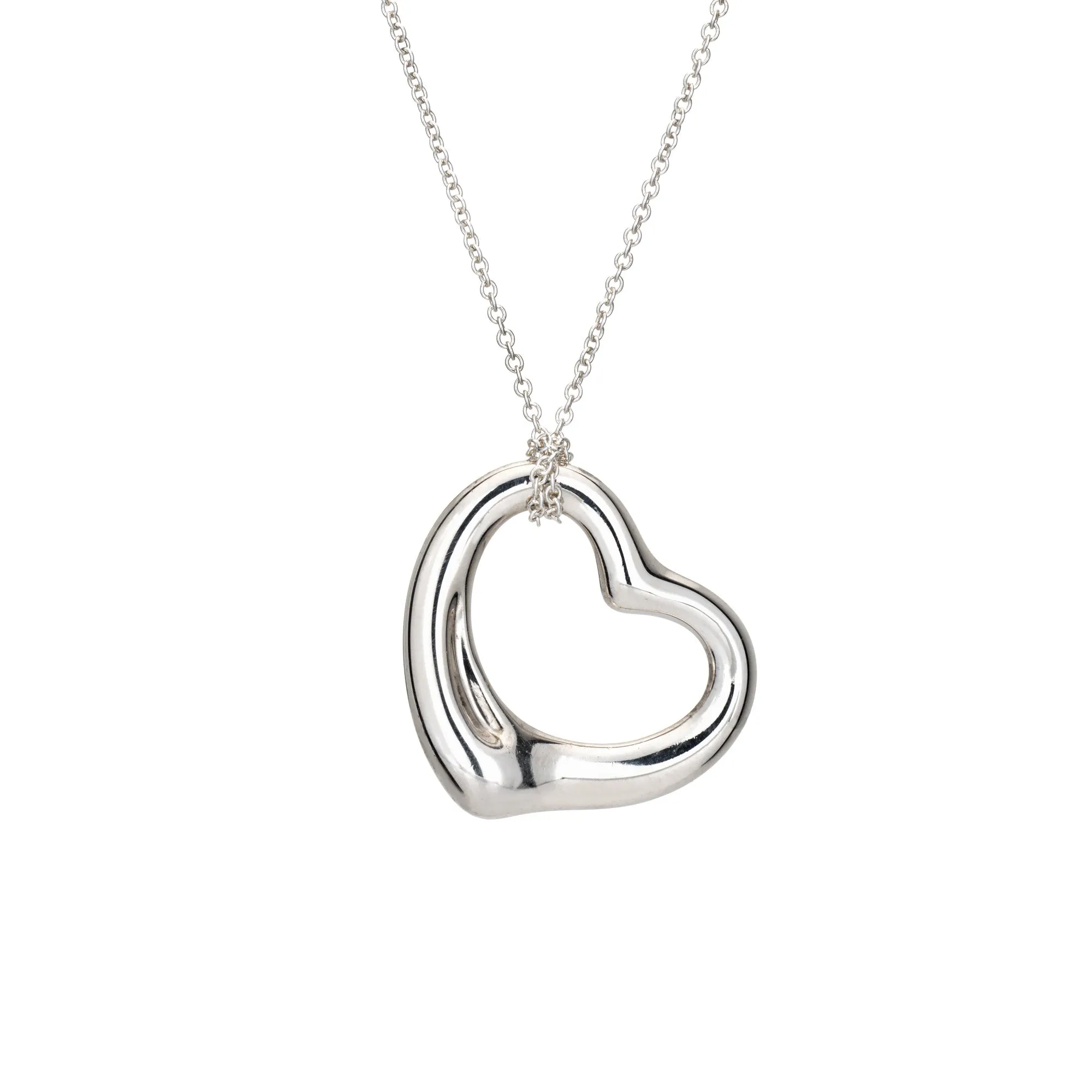 Tiffany & Co 22mm Open Heart Necklace Medium Sterling Silver Estate Signed