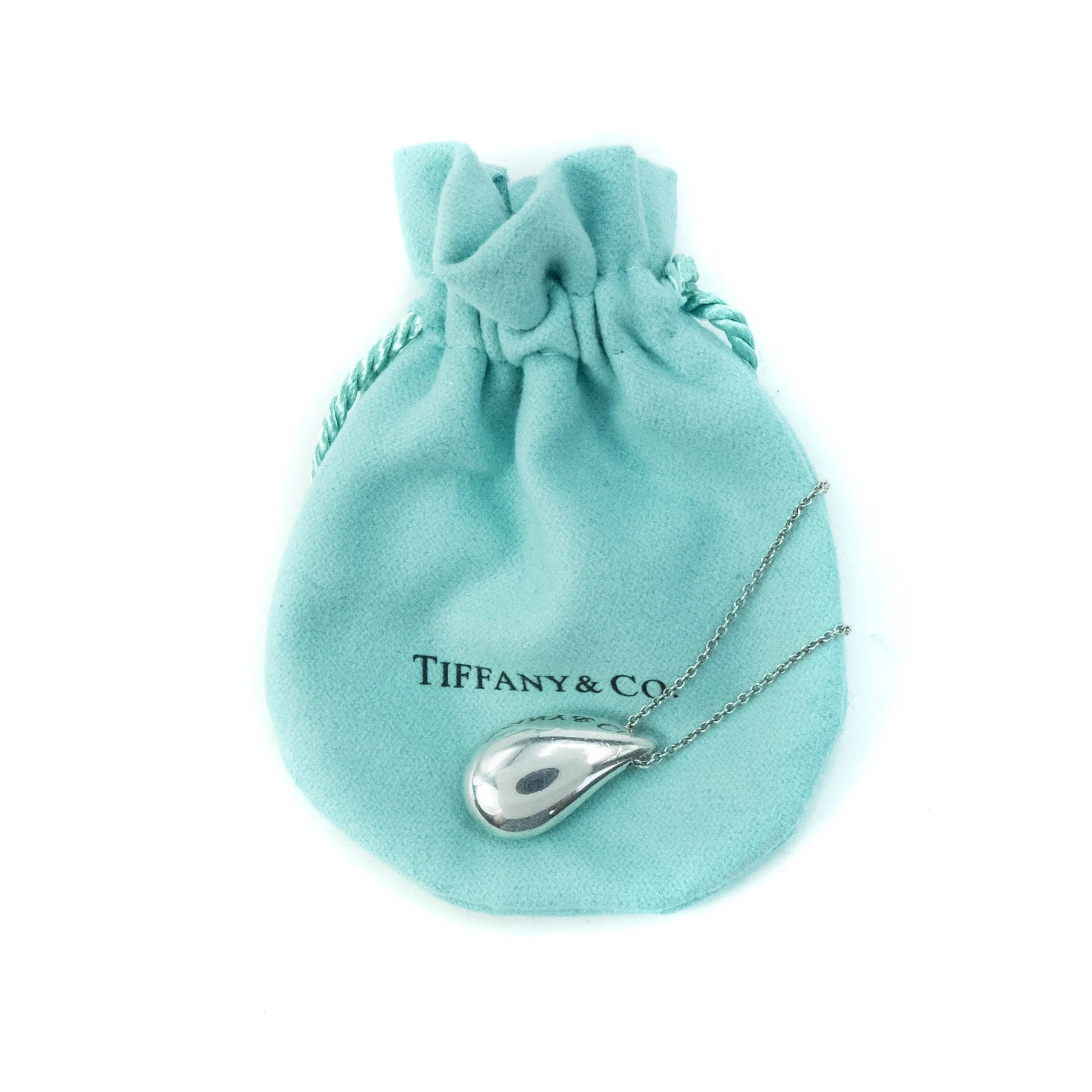 Tiffany & Co Elsa Peretti Teardrop 22mm Sterling Silver Pendant Necklace - 18"
