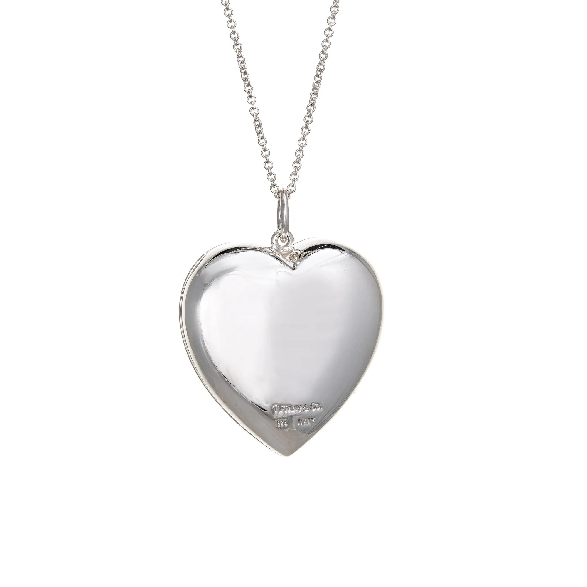 Tiffany & Co Large Heart Locket Pendant Sterling Silver Estate 16.5" Necklace