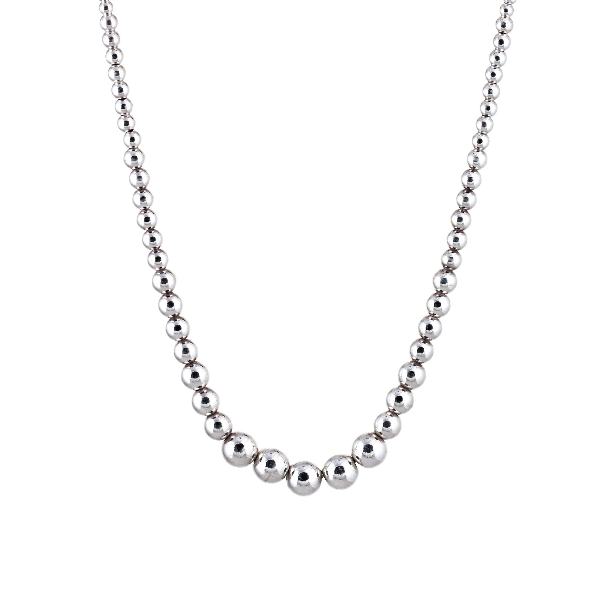 Tiffany & Co Silver Bead Ball Necklace Graduated 16" Strand Estate Jewelry