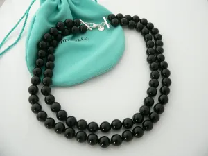 Tiffany & Co Silver Onyx Gemstone Ball Bead Necklace Double Strand Chain Gift