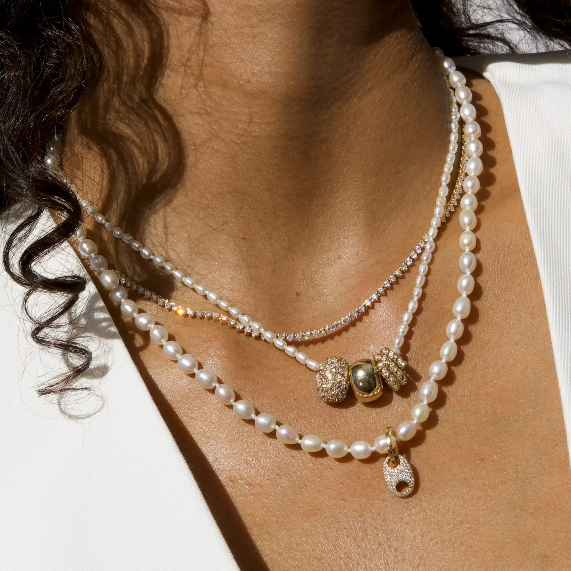 Tiny Seed Pearl Necklace - 14k Yellow Gold