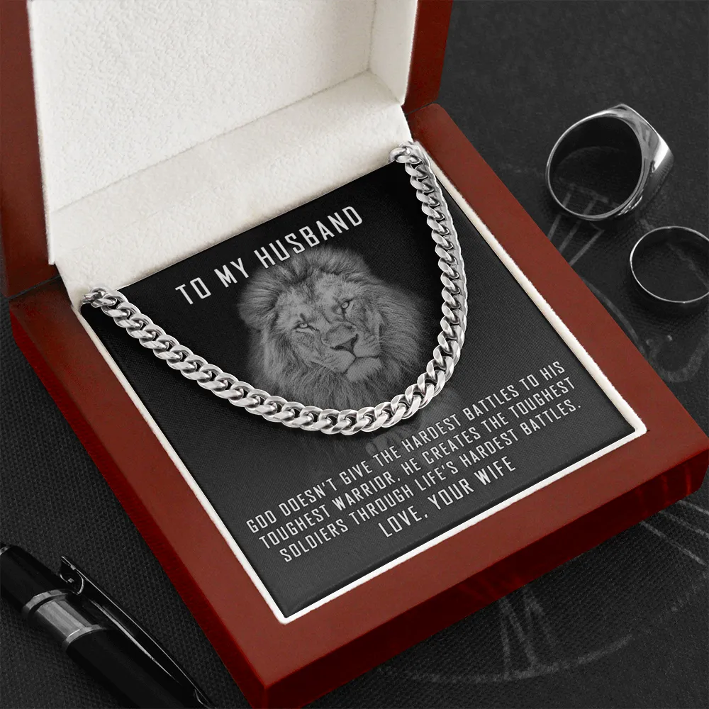 To My Husband Cuban Link Chain Necklace, Lion Necklace